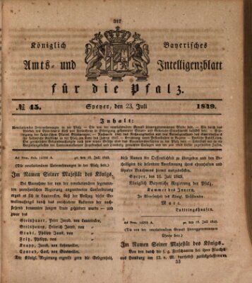 Königlich bayerisches Amts- und Intelligenzblatt für die Pfalz Montag 23. Juli 1849