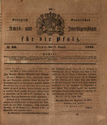 Königlich bayerisches Amts- und Intelligenzblatt für die Pfalz Dienstag 21. August 1849