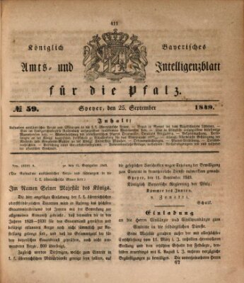 Königlich bayerisches Amts- und Intelligenzblatt für die Pfalz Dienstag 25. September 1849