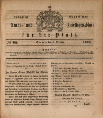 Königlich bayerisches Amts- und Intelligenzblatt für die Pfalz Dienstag 9. Oktober 1849