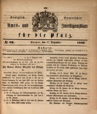 Königlich bayerisches Amts- und Intelligenzblatt für die Pfalz Montag 17. Dezember 1849