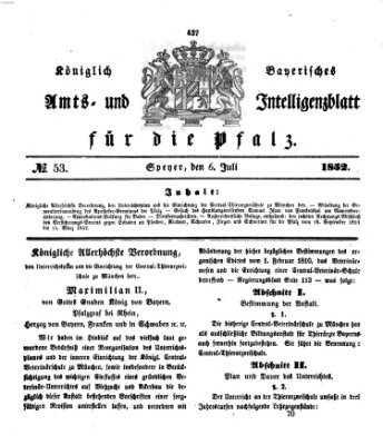 Königlich bayerisches Amts- und Intelligenzblatt für die Pfalz Dienstag 6. Juli 1852