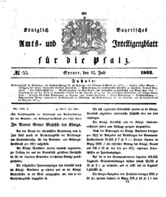Königlich bayerisches Amts- und Intelligenzblatt für die Pfalz Montag 12. Juli 1852