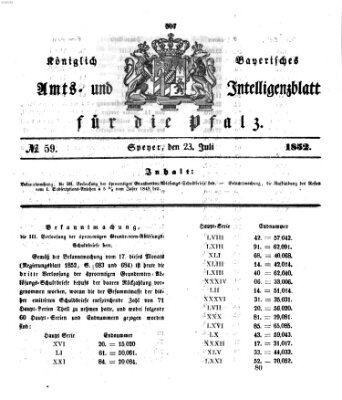 Königlich bayerisches Amts- und Intelligenzblatt für die Pfalz Freitag 23. Juli 1852
