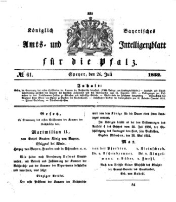 Königlich bayerisches Amts- und Intelligenzblatt für die Pfalz Montag 26. Juli 1852