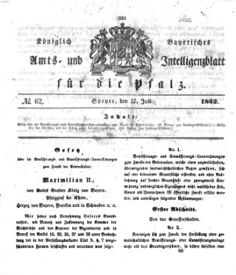 Königlich bayerisches Amts- und Intelligenzblatt für die Pfalz Dienstag 27. Juli 1852