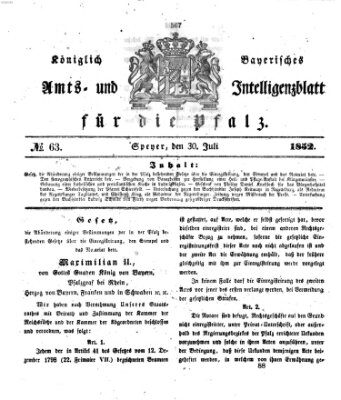 Königlich bayerisches Amts- und Intelligenzblatt für die Pfalz Freitag 30. Juli 1852