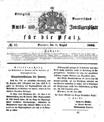 Königlich bayerisches Amts- und Intelligenzblatt für die Pfalz Mittwoch 11. August 1852