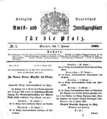 Königlich bayerisches Amts- und Intelligenzblatt für die Pfalz Freitag 7. Januar 1853