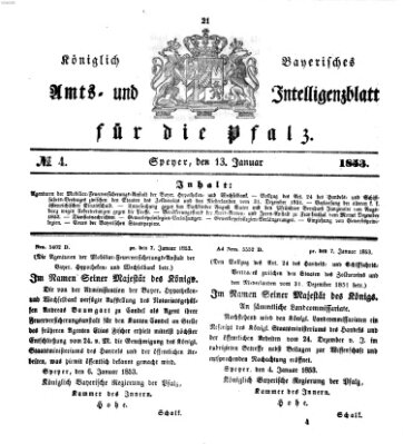 Königlich bayerisches Amts- und Intelligenzblatt für die Pfalz Donnerstag 13. Januar 1853