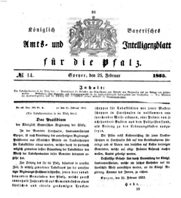 Königlich bayerisches Amts- und Intelligenzblatt für die Pfalz Freitag 25. Februar 1853