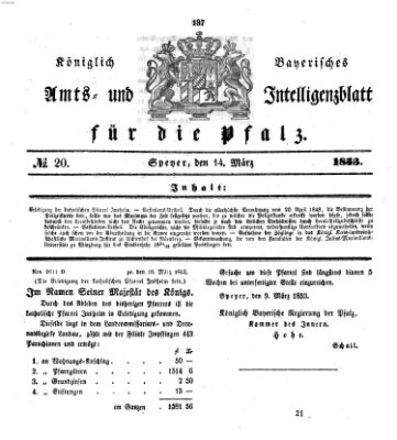 Königlich bayerisches Amts- und Intelligenzblatt für die Pfalz Montag 14. März 1853