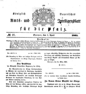 Königlich bayerisches Amts- und Intelligenzblatt für die Pfalz Dienstag 5. April 1853