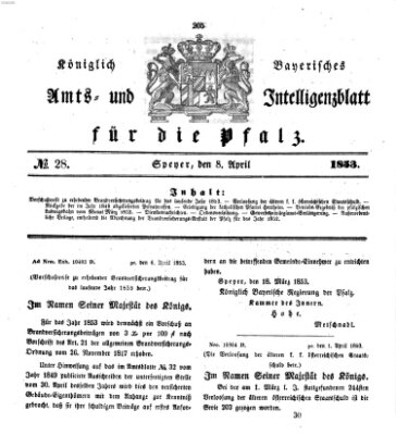 Königlich bayerisches Amts- und Intelligenzblatt für die Pfalz Freitag 8. April 1853