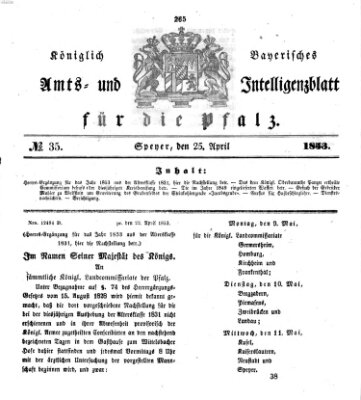 Königlich bayerisches Amts- und Intelligenzblatt für die Pfalz Montag 25. April 1853