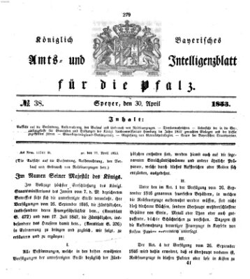 Königlich bayerisches Amts- und Intelligenzblatt für die Pfalz Samstag 30. April 1853