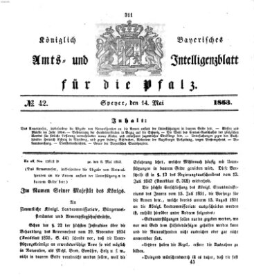 Königlich bayerisches Amts- und Intelligenzblatt für die Pfalz Samstag 14. Mai 1853