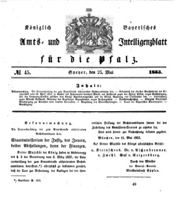 Königlich bayerisches Amts- und Intelligenzblatt für die Pfalz Mittwoch 25. Mai 1853