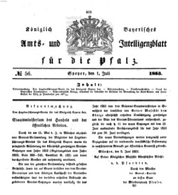 Königlich bayerisches Amts- und Intelligenzblatt für die Pfalz Freitag 1. Juli 1853