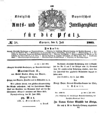 Königlich bayerisches Amts- und Intelligenzblatt für die Pfalz Freitag 8. Juli 1853