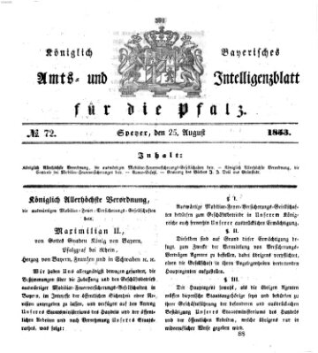 Königlich bayerisches Amts- und Intelligenzblatt für die Pfalz Donnerstag 25. August 1853