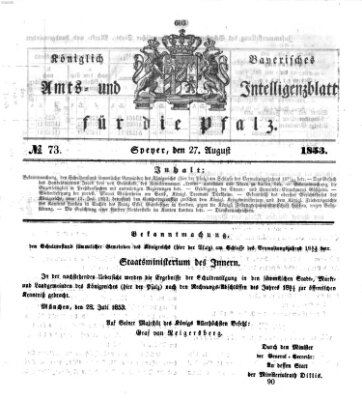 Königlich bayerisches Amts- und Intelligenzblatt für die Pfalz Samstag 27. August 1853