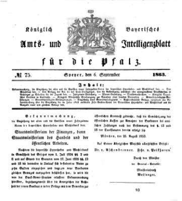 Königlich bayerisches Amts- und Intelligenzblatt für die Pfalz Dienstag 6. September 1853