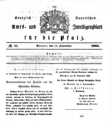 Königlich bayerisches Amts- und Intelligenzblatt für die Pfalz Freitag 23. September 1853