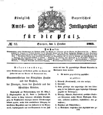 Königlich bayerisches Amts- und Intelligenzblatt für die Pfalz Montag 3. Oktober 1853