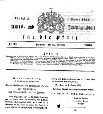 Königlich bayerisches Amts- und Intelligenzblatt für die Pfalz Samstag 29. Oktober 1853