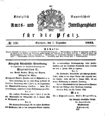 Königlich bayerisches Amts- und Intelligenzblatt für die Pfalz Mittwoch 7. Dezember 1853