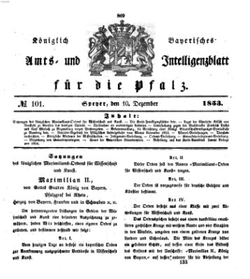 Königlich bayerisches Amts- und Intelligenzblatt für die Pfalz Samstag 10. Dezember 1853