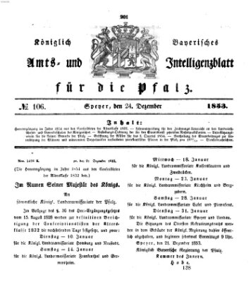 Königlich bayerisches Amts- und Intelligenzblatt für die Pfalz Samstag 24. Dezember 1853