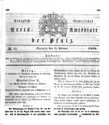 Königlich-bayerisches Kreis-Amtsblatt der Pfalz (Königlich bayerisches Amts- und Intelligenzblatt für die Pfalz) Mittwoch 15. Februar 1854