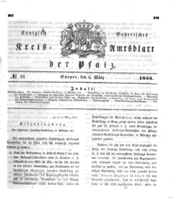 Königlich-bayerisches Kreis-Amtsblatt der Pfalz (Königlich bayerisches Amts- und Intelligenzblatt für die Pfalz) Montag 6. März 1854