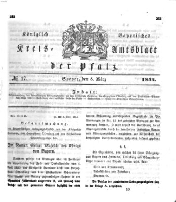 Königlich-bayerisches Kreis-Amtsblatt der Pfalz (Königlich bayerisches Amts- und Intelligenzblatt für die Pfalz) Mittwoch 8. März 1854