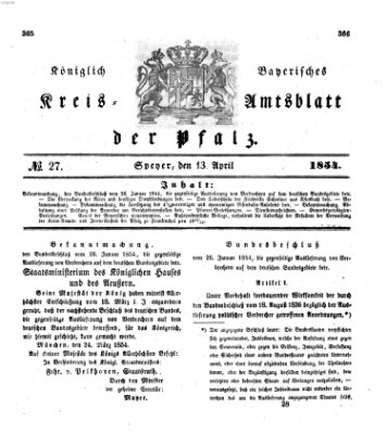 Königlich-bayerisches Kreis-Amtsblatt der Pfalz (Königlich bayerisches Amts- und Intelligenzblatt für die Pfalz) Donnerstag 13. April 1854