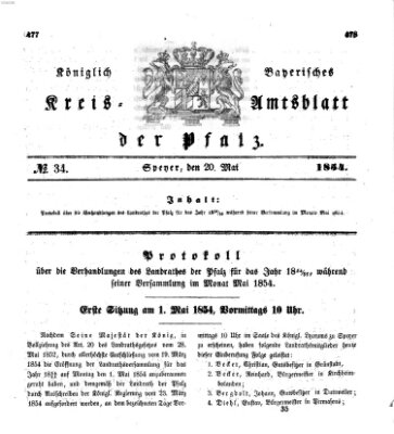 Königlich-bayerisches Kreis-Amtsblatt der Pfalz (Königlich bayerisches Amts- und Intelligenzblatt für die Pfalz) Samstag 20. Mai 1854