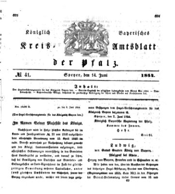 Königlich-bayerisches Kreis-Amtsblatt der Pfalz (Königlich bayerisches Amts- und Intelligenzblatt für die Pfalz) Mittwoch 14. Juni 1854