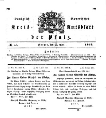 Königlich-bayerisches Kreis-Amtsblatt der Pfalz (Königlich bayerisches Amts- und Intelligenzblatt für die Pfalz) Donnerstag 29. Juni 1854