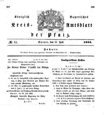 Königlich-bayerisches Kreis-Amtsblatt der Pfalz (Königlich bayerisches Amts- und Intelligenzblatt für die Pfalz) Mittwoch 26. Juli 1854