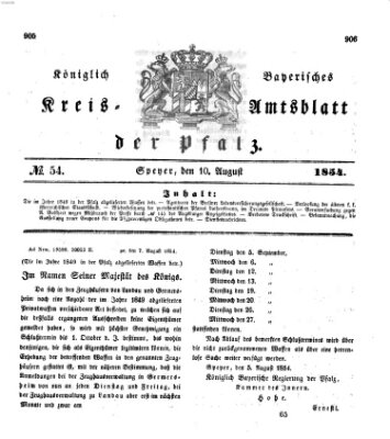 Königlich-bayerisches Kreis-Amtsblatt der Pfalz (Königlich bayerisches Amts- und Intelligenzblatt für die Pfalz) Donnerstag 10. August 1854