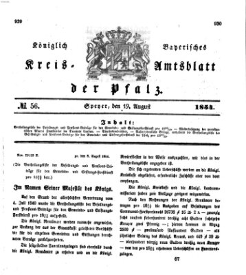 Königlich-bayerisches Kreis-Amtsblatt der Pfalz (Königlich bayerisches Amts- und Intelligenzblatt für die Pfalz) Samstag 19. August 1854