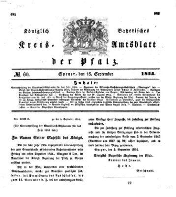 Königlich-bayerisches Kreis-Amtsblatt der Pfalz (Königlich bayerisches Amts- und Intelligenzblatt für die Pfalz) Freitag 15. September 1854