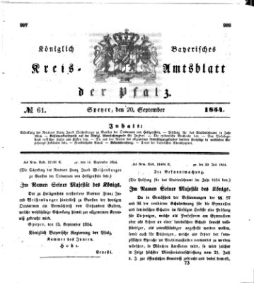 Königlich-bayerisches Kreis-Amtsblatt der Pfalz (Königlich bayerisches Amts- und Intelligenzblatt für die Pfalz) Mittwoch 20. September 1854