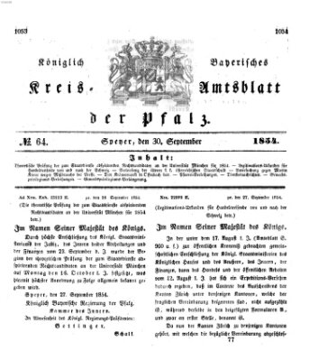 Königlich-bayerisches Kreis-Amtsblatt der Pfalz (Königlich bayerisches Amts- und Intelligenzblatt für die Pfalz) Samstag 30. September 1854