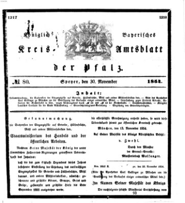 Königlich-bayerisches Kreis-Amtsblatt der Pfalz (Königlich bayerisches Amts- und Intelligenzblatt für die Pfalz) Donnerstag 30. November 1854