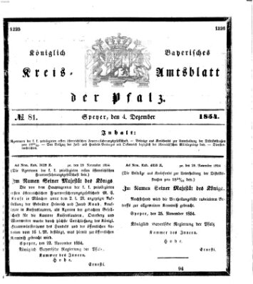 Königlich-bayerisches Kreis-Amtsblatt der Pfalz (Königlich bayerisches Amts- und Intelligenzblatt für die Pfalz) Montag 4. Dezember 1854