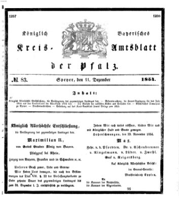 Königlich-bayerisches Kreis-Amtsblatt der Pfalz (Königlich bayerisches Amts- und Intelligenzblatt für die Pfalz) Montag 11. Dezember 1854