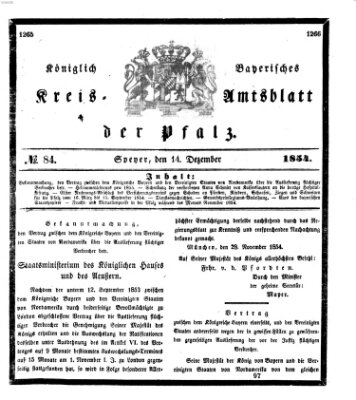 Königlich-bayerisches Kreis-Amtsblatt der Pfalz (Königlich bayerisches Amts- und Intelligenzblatt für die Pfalz) Donnerstag 14. Dezember 1854